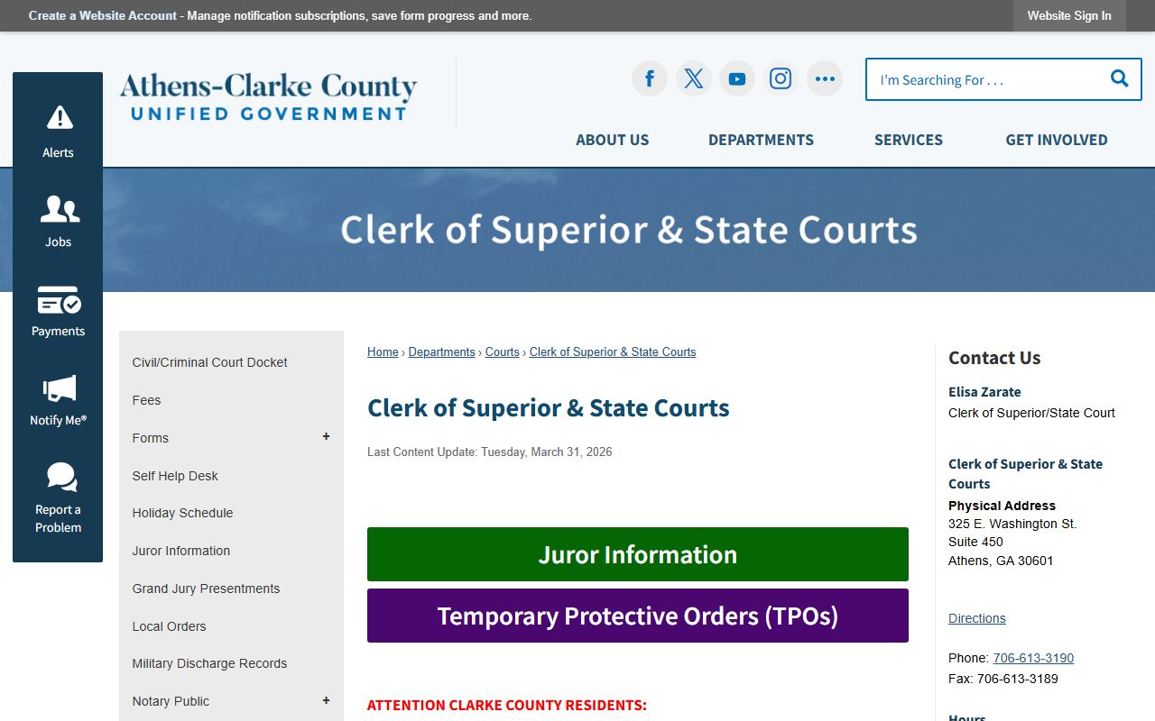 Clarke County clerk records contact page