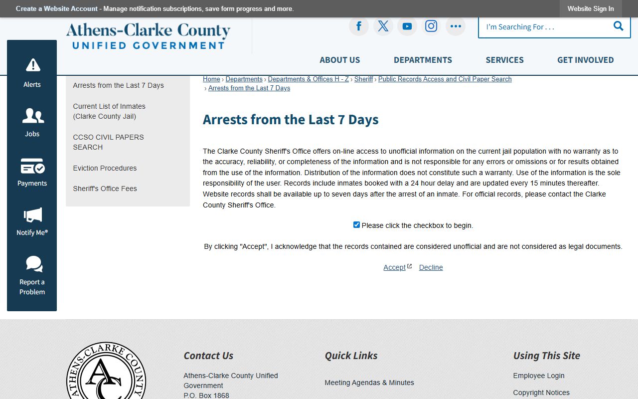 Clarke County arrest records recent arrests lookup page