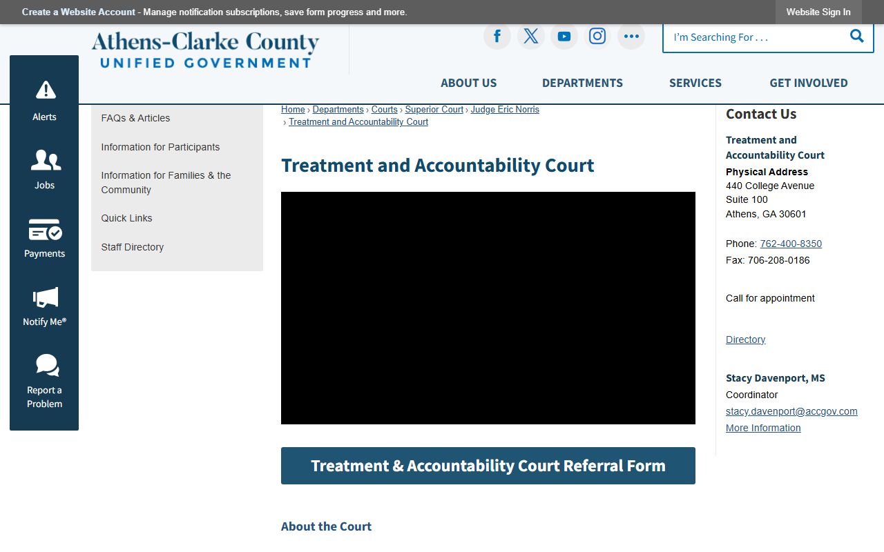 Clarke County court dockets Treatment and Accountability Court page