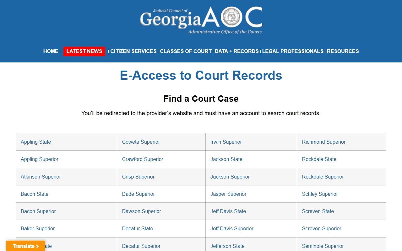 Clarke County court records Georgia Courts e-access page