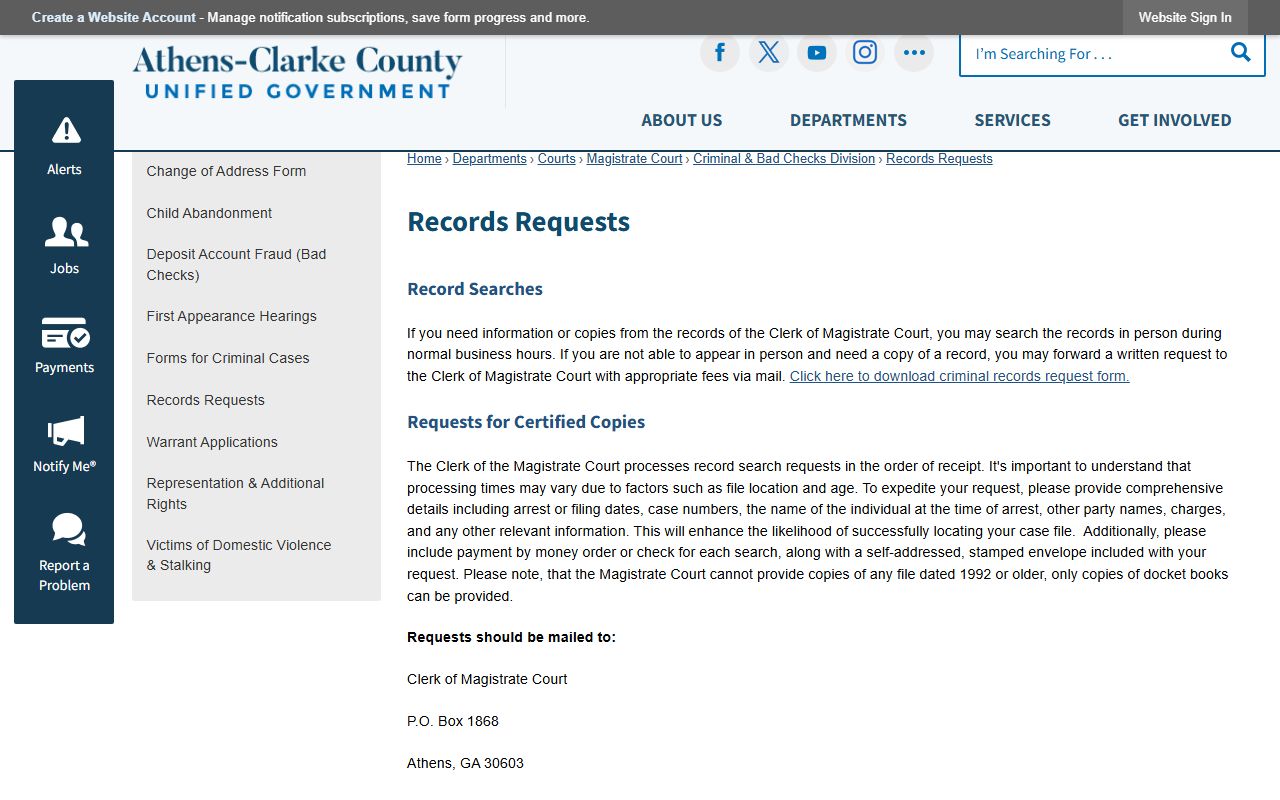 Clarke County court records Magistrate records request instructions