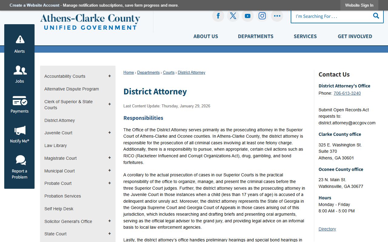 Clarke County criminal court records District Attorney page
