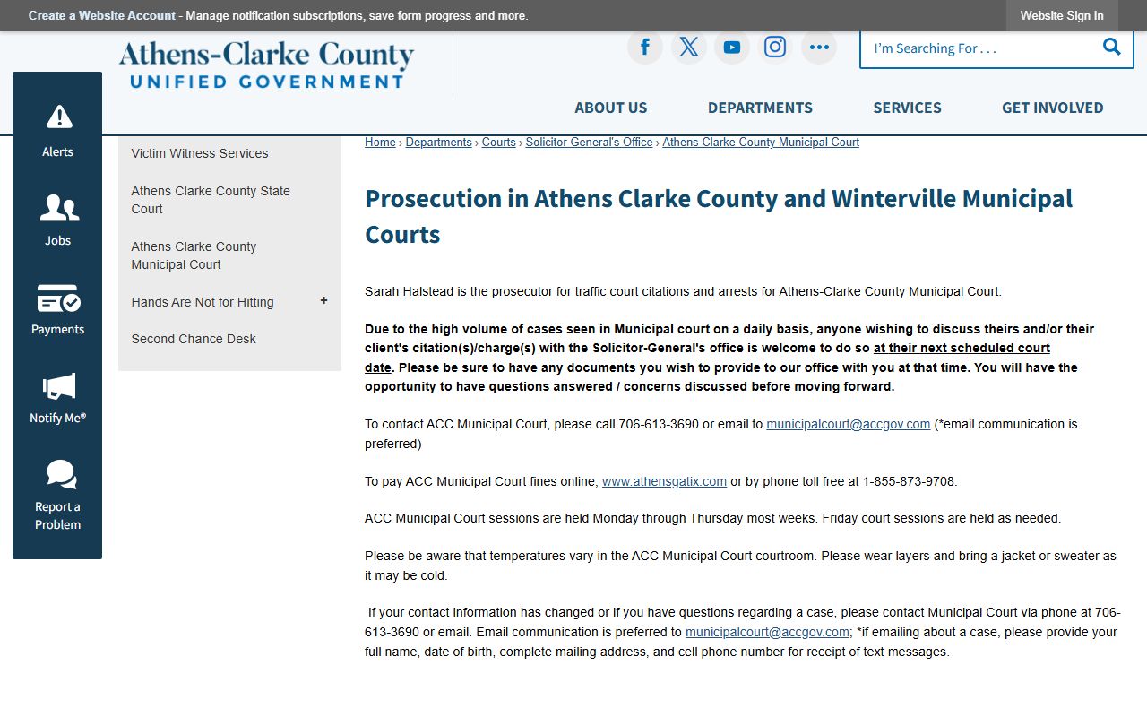 Clarke County criminal court records Municipal Court prosecution page