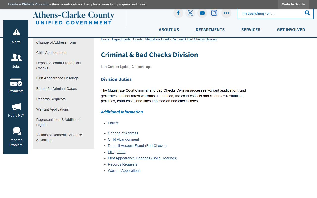 Clarke County criminal court records Magistrate Criminal and Bad Checks Division