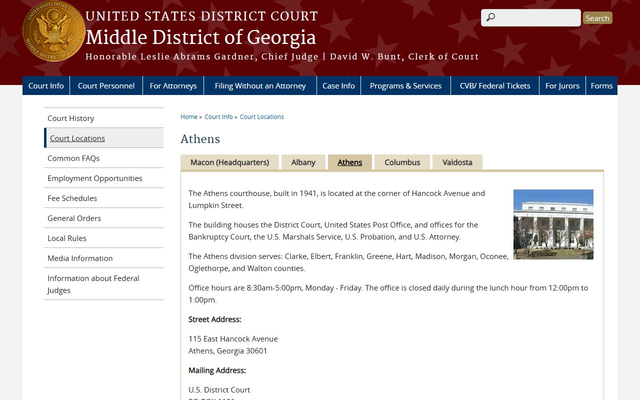 Clarke County Superior Court federal Athens office reference