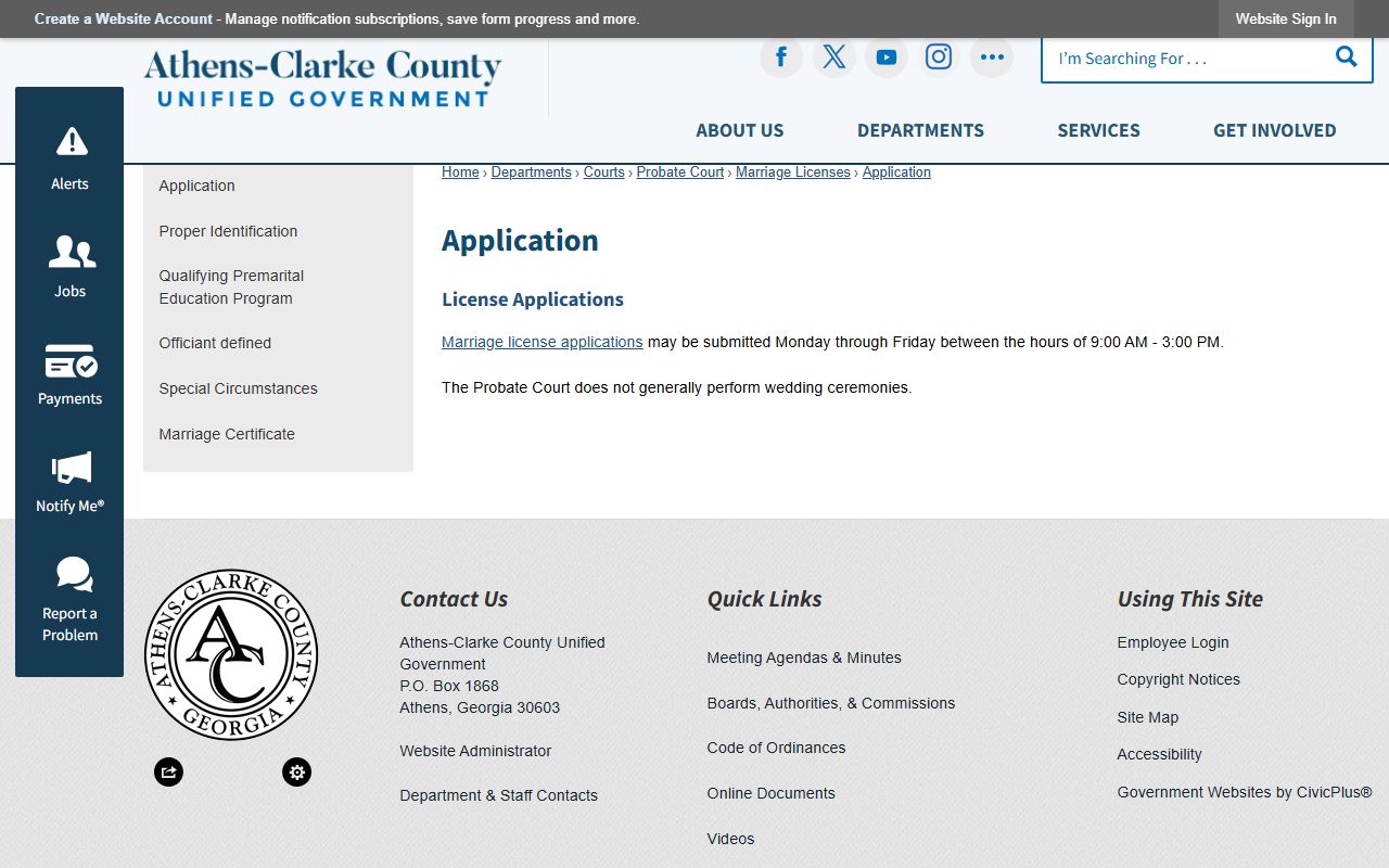 Clarke County marriage records application process