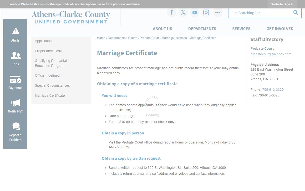 Clarke County marriage records certificate copy request