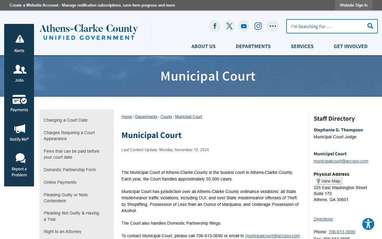 Clarke County traffic court records Municipal Court page