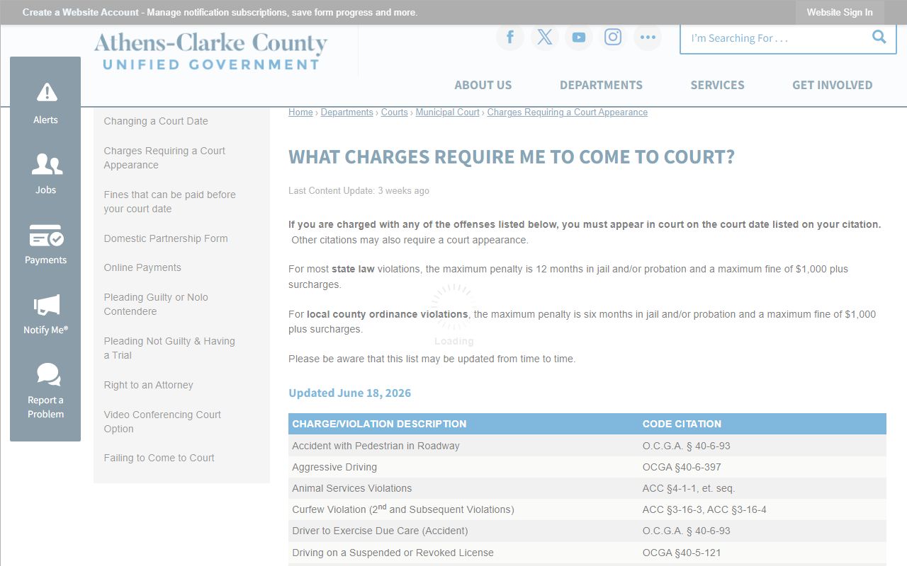 Clarke County traffic court records charges requiring court appearance