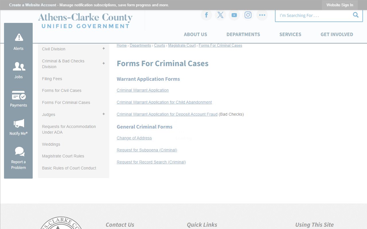 Clarke County warrant records criminal forms page