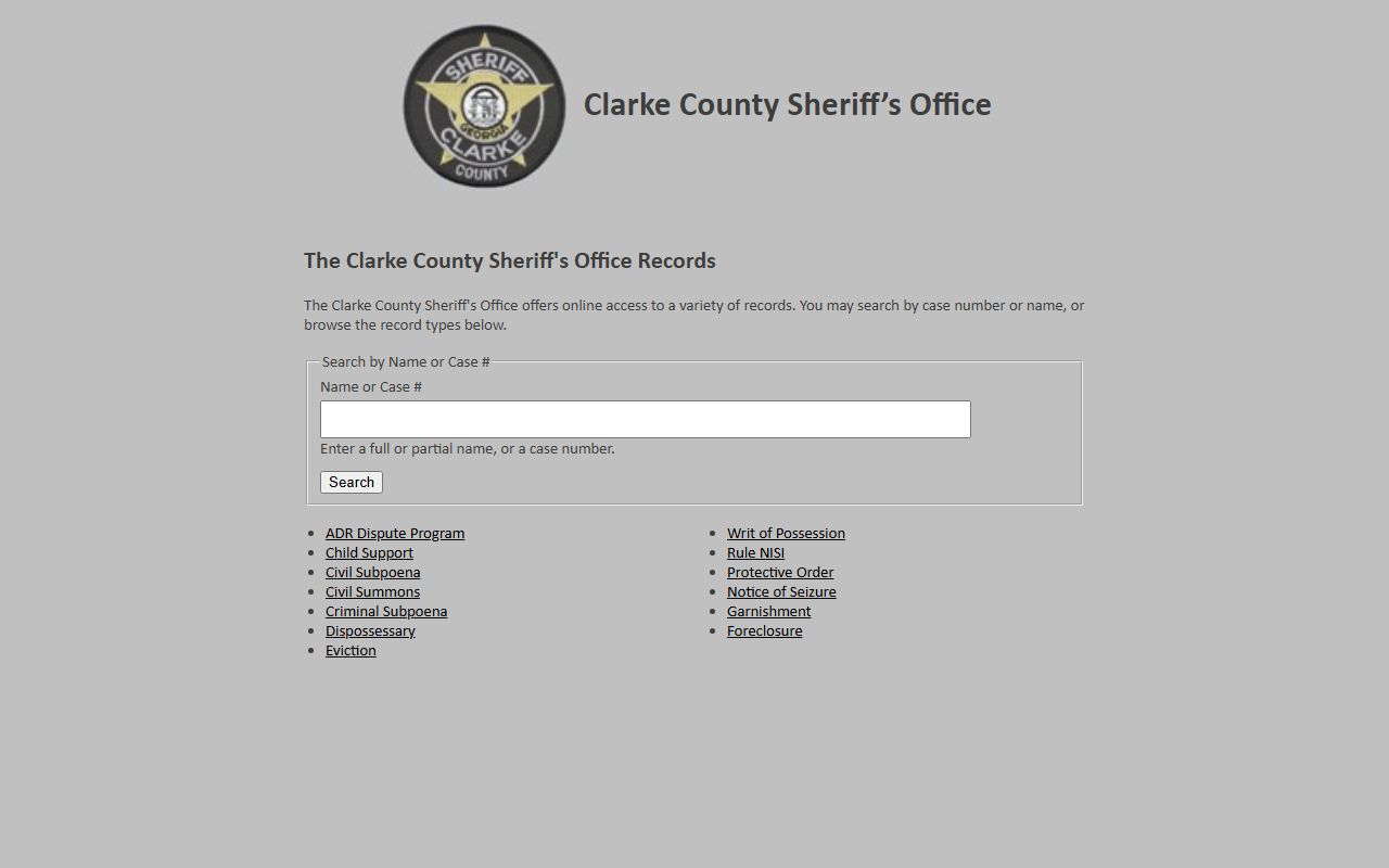 Clarke County warrant records sheriff civil papers search